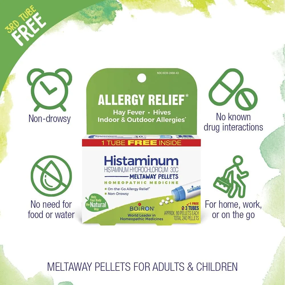Boiron Histaminum Hydrochloricum 30C Homeopathic Medicine For Indoor Or Outdoor Allergy Relief, Hay Fever, and Hives - 3 Count (240 Pellets)