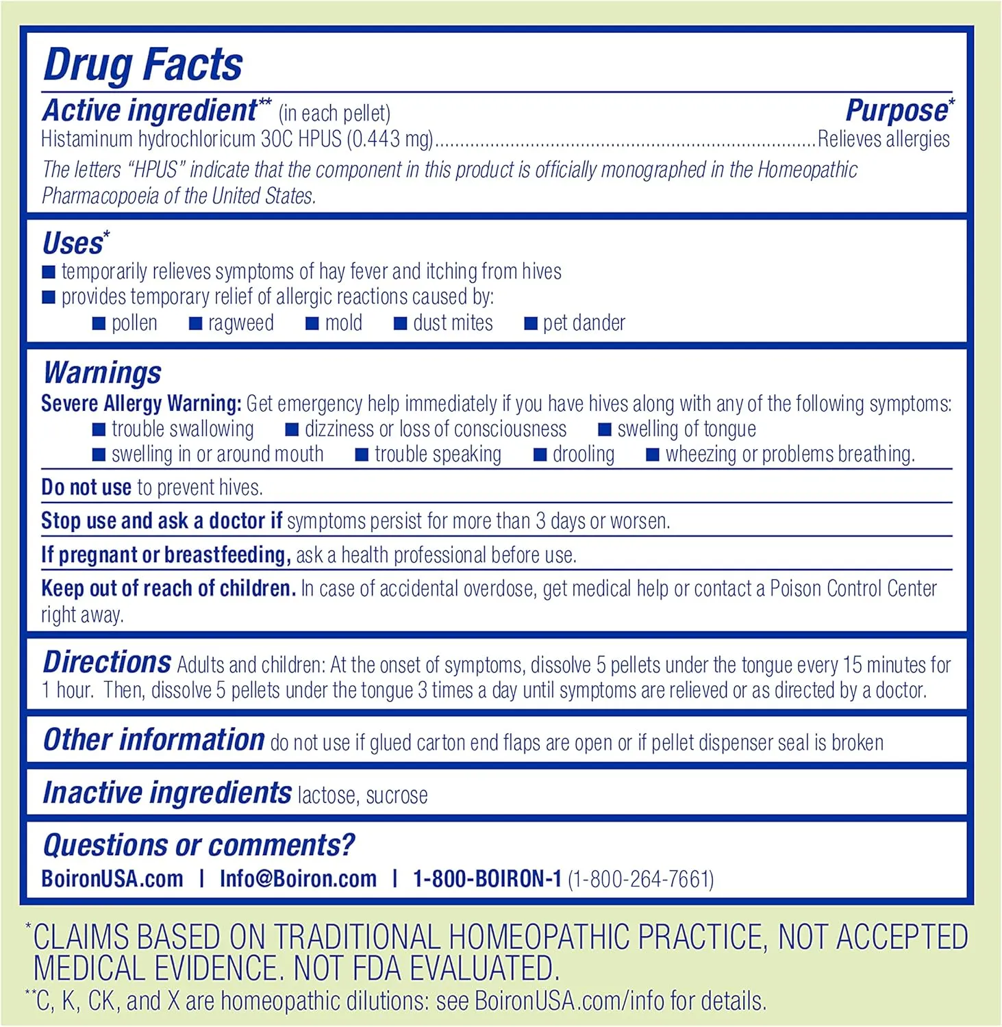 Boiron Histaminum Hydrochloricum 30C Homeopathic Medicine For Indoor Or Outdoor Allergy Relief, Hay Fever, and Hives - 3 Count (240 Pellets)