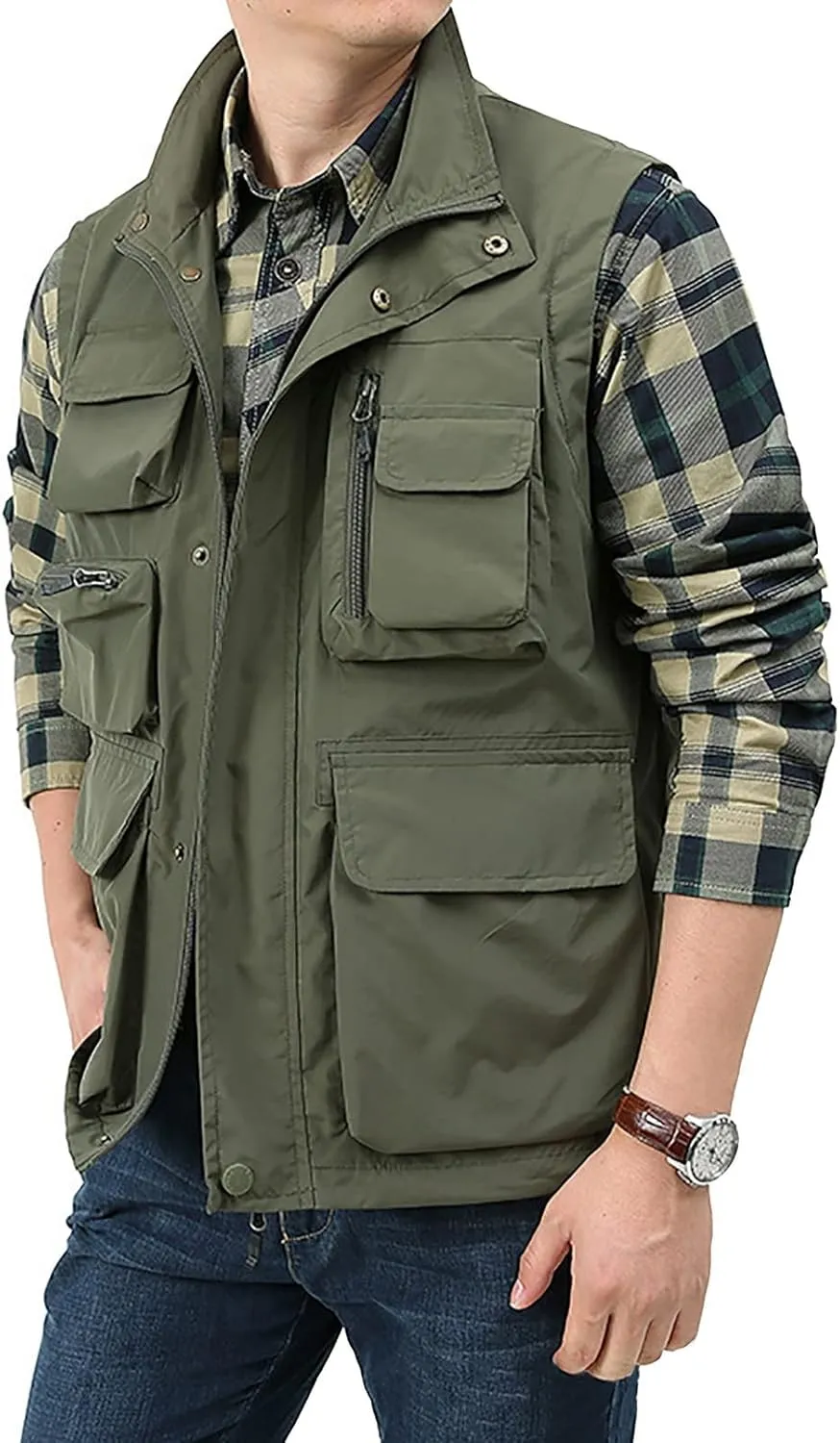 BOOMLEMON Men's Casual Outdoor Work Vest Safari Fishing Shooting Vests Lightweight Travel Cargo Jacket With Multi Pockets