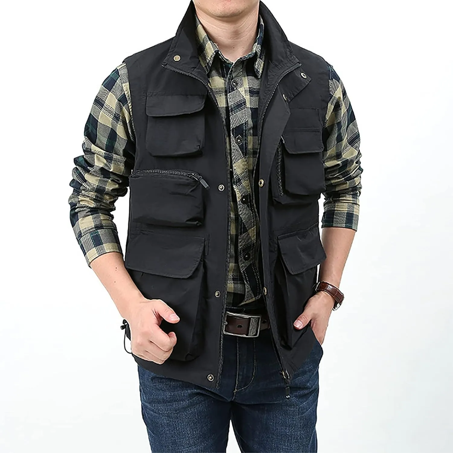 BOOMLEMON Men's Casual Outdoor Work Vest Safari Fishing Shooting Vests Lightweight Travel Cargo Jacket With Multi Pockets