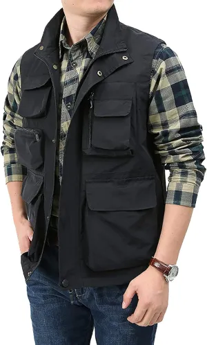 BOOMLEMON Men's Casual Outdoor Work Vest Safari Fishing Shooting Vests Lightweight Travel Cargo Jacket With Multi Pockets