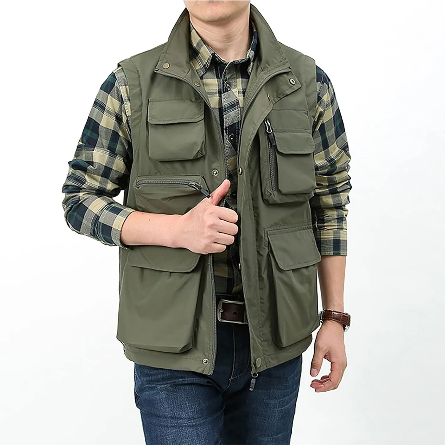 BOOMLEMON Men's Casual Outdoor Work Vest Safari Fishing Shooting Vests Lightweight Travel Cargo Jacket With Multi Pockets