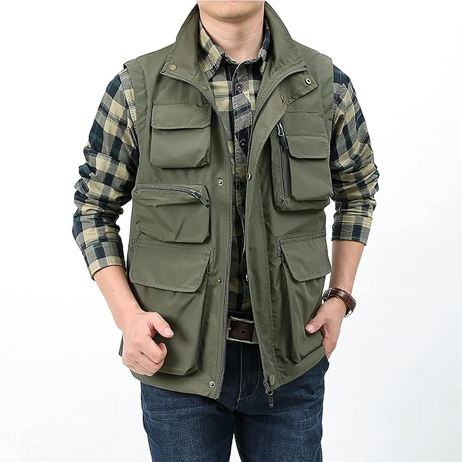 BOOMLEMON Men's Casual Outdoor Work Vest Safari Fishing Shooting Vests Lightweight Travel Cargo Jacket With Multi Pockets