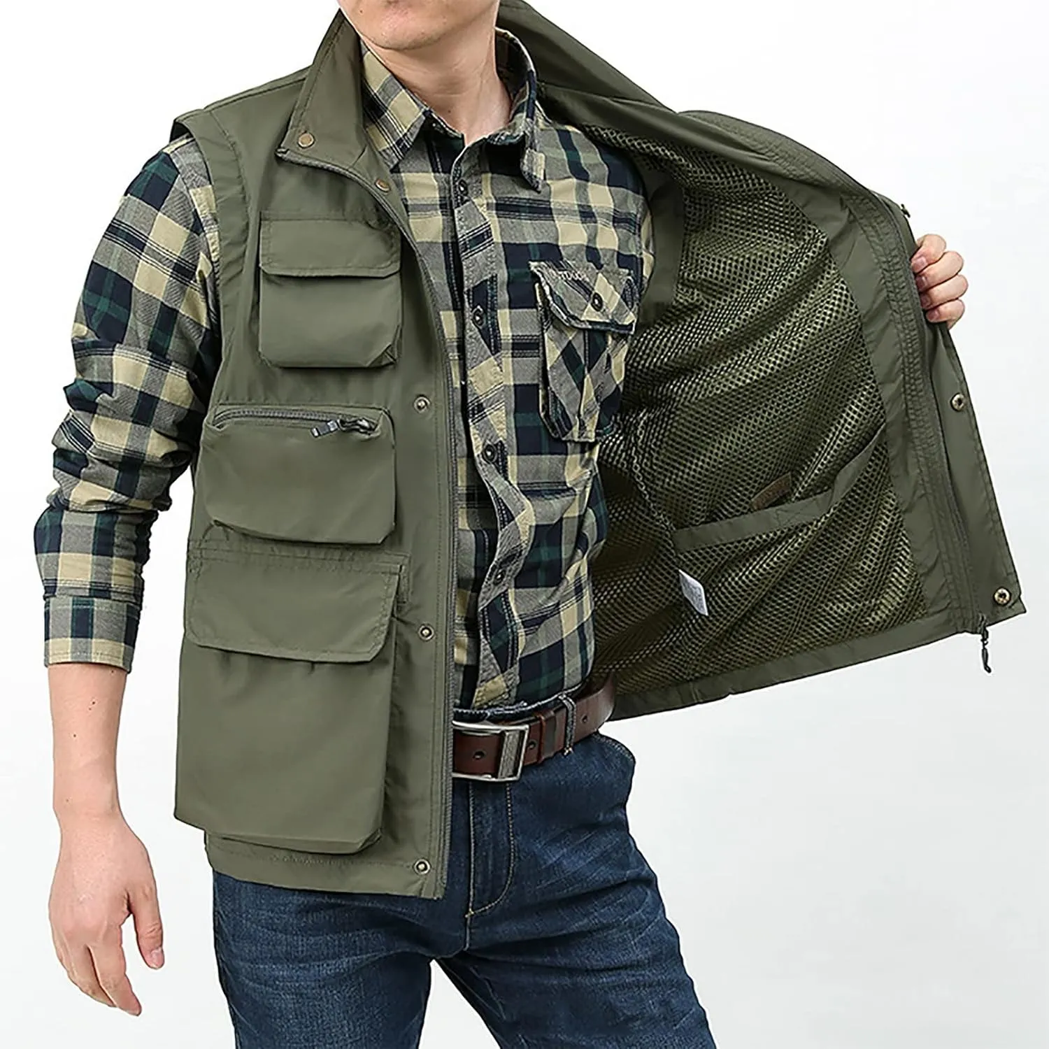 BOOMLEMON Men's Casual Outdoor Work Vest Safari Fishing Shooting Vests Lightweight Travel Cargo Jacket With Multi Pockets