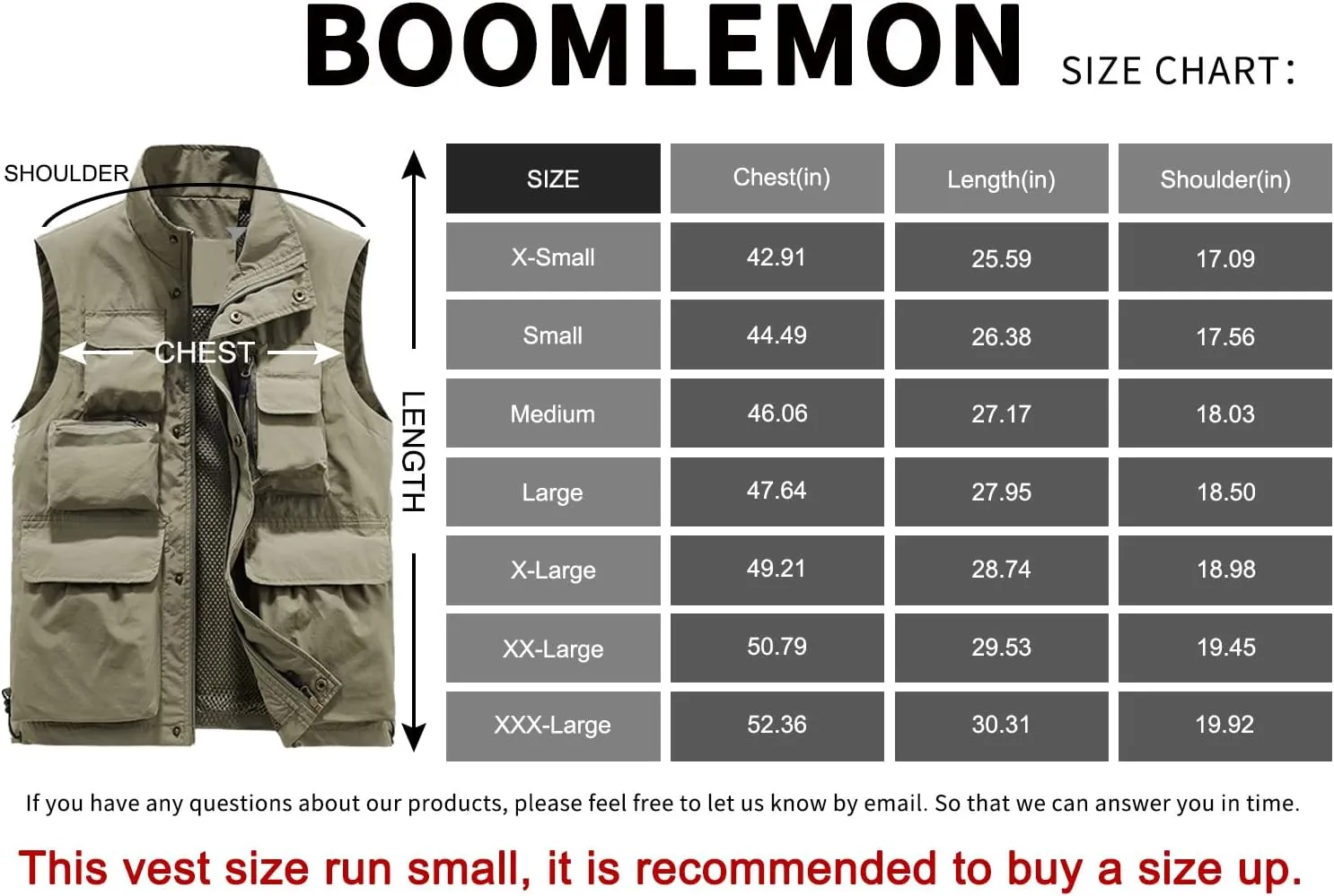 BOOMLEMON Men's Casual Outdoor Work Vest Safari Fishing Shooting Vests Lightweight Travel Cargo Jacket With Multi Pockets