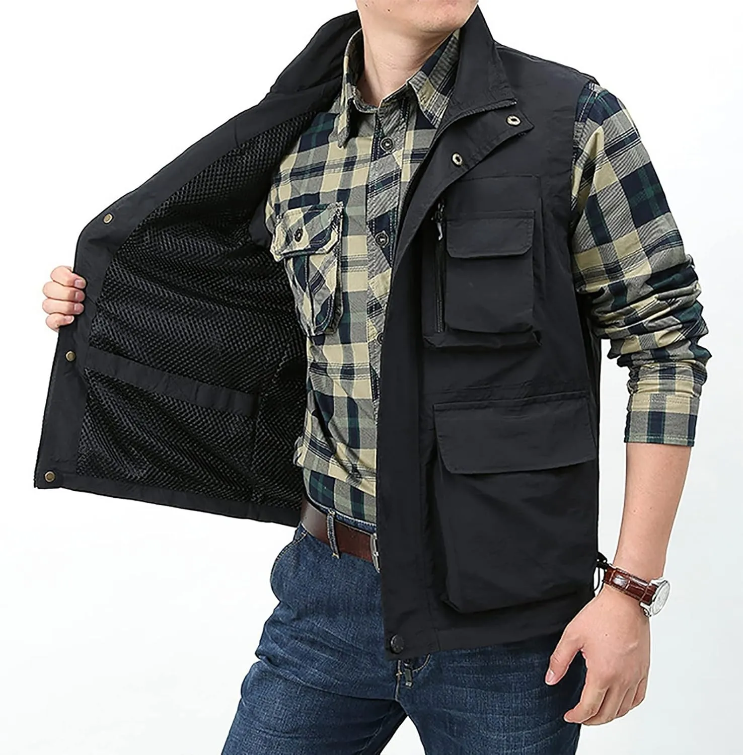 BOOMLEMON Men's Casual Outdoor Work Vest Safari Fishing Shooting Vests Lightweight Travel Cargo Jacket With Multi Pockets