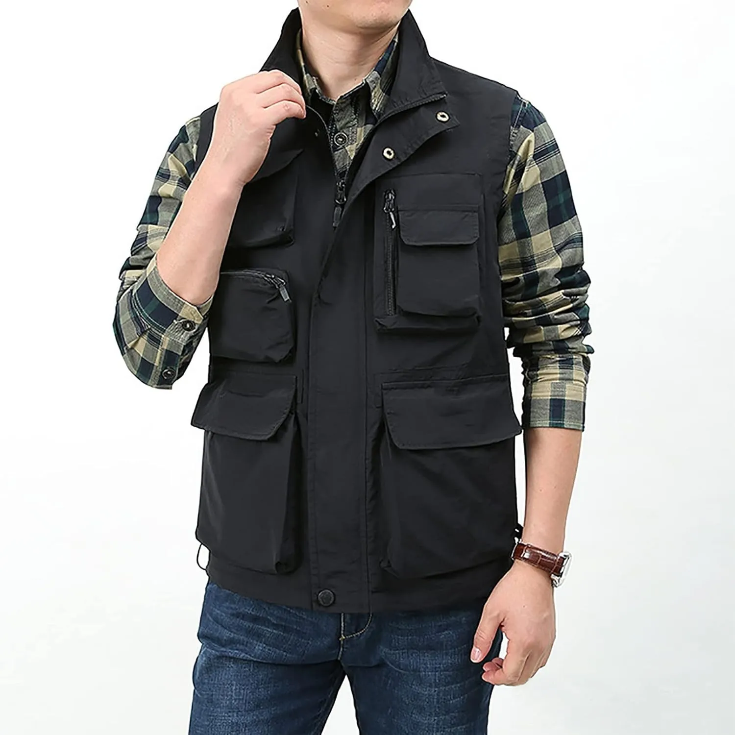 BOOMLEMON Men's Casual Outdoor Work Vest Safari Fishing Shooting Vests Lightweight Travel Cargo Jacket With Multi Pockets