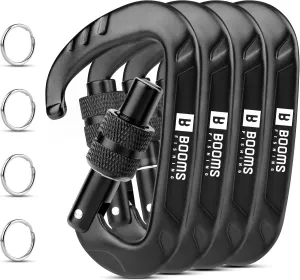 Booms Fishing Locking Carabiner Clip: 3.1" Heavy Duty Black Carabiner Clip 12kN/2697lbs Large Aluminum Carbiner for Camping Hiking Gym Hammock Key Backpack Dog Leash Carbineers Keychain Hook CC11