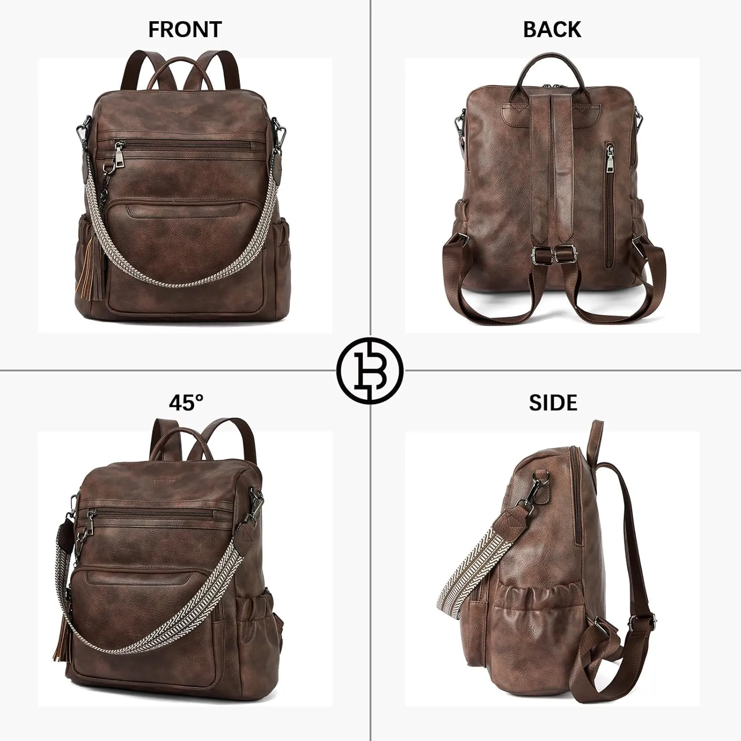 BOSTANTEN Womens Backpack Purse Leather Travel Backpack Fashion Designer Ladies Shoulder Bags with Wristlet