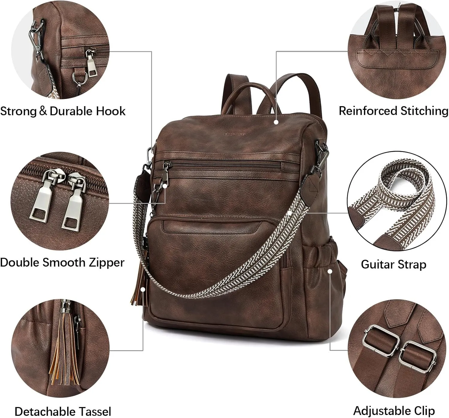 BOSTANTEN Womens Backpack Purse Leather Travel Backpack Fashion Designer Ladies Shoulder Bags with Wristlet