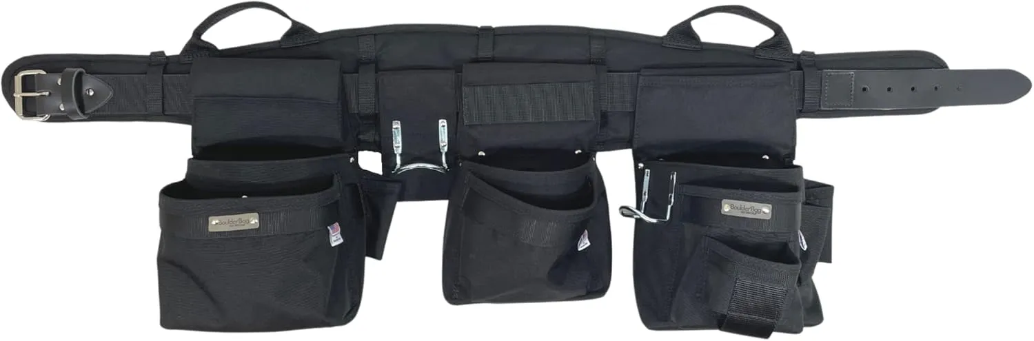 BOULDER BAG Ultimate Pro Framer MAX Triple Combo with Comfort Back Support Tool Belt, Leather Belt Buckle, Heavy Duty, Black (Large 33-36 Inches), Made in USA
