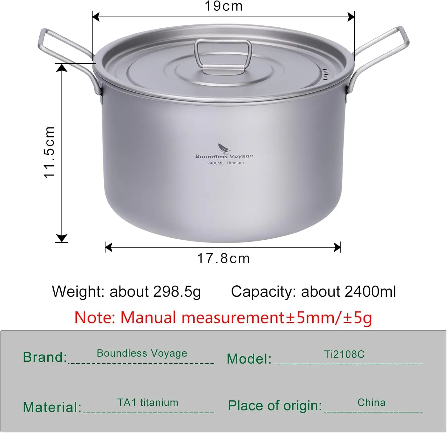 Boundless Voyage Titanium Pot Portable Camping Cookware Lightweight Cooking Pot Set for Outdoor Cooking Traveling Backpacking Hiking Trekking Picnic