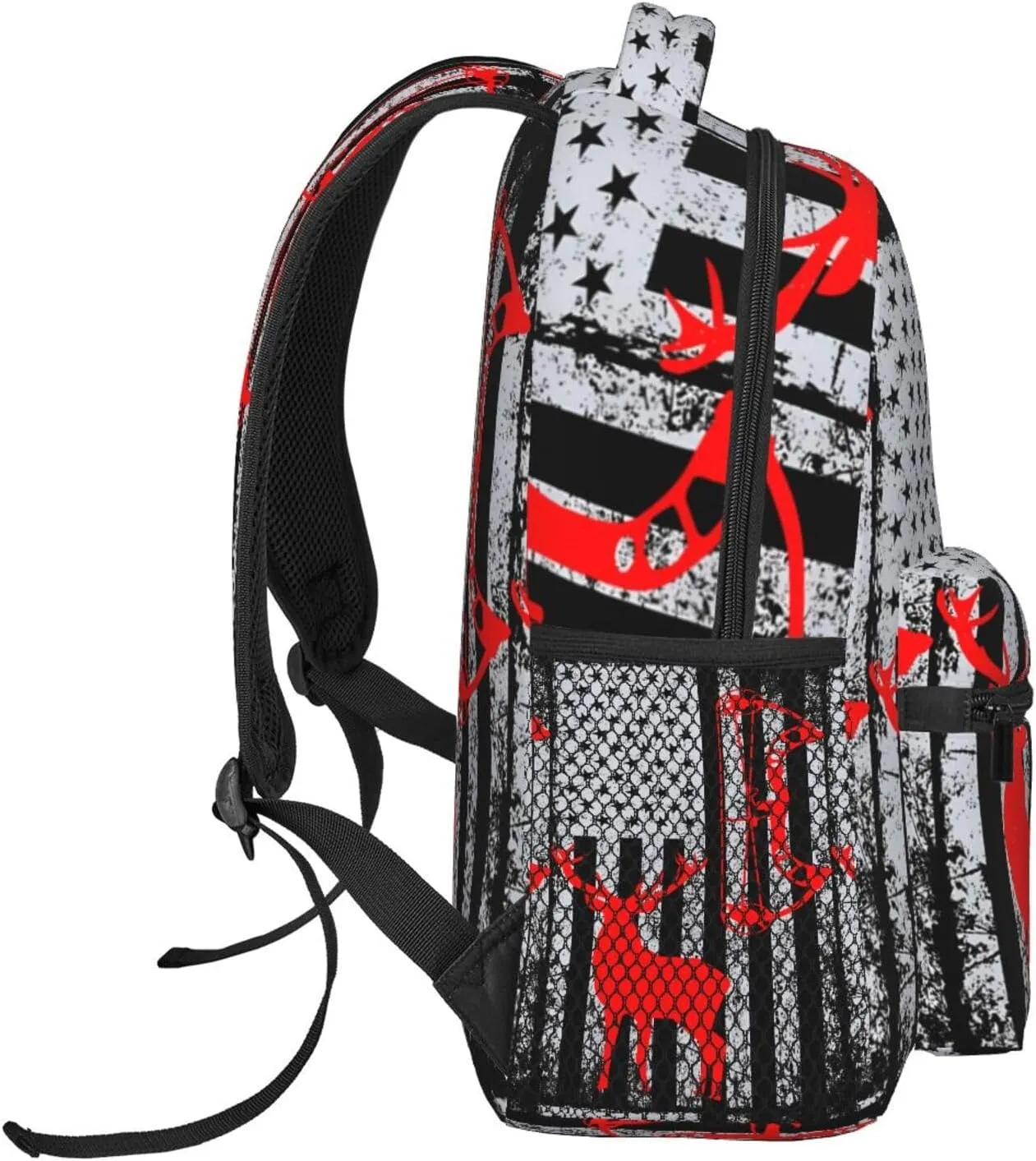 Bow Hunting American Flag Archery Deer Backpack Casual Pack Bag Laptop Backpack With Side Pocket Front Zipper Pocket Bookpack Travel Daypack Picnic Rucksack
