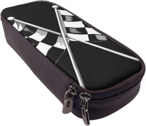 Bowling Printed Pencil Case Leather Flip Stationery Bag Pen Pouch Holder with Zipper for School Travel Office, Black White Formula Checkered Flags Pattern, One Size, Make-Up Pouch