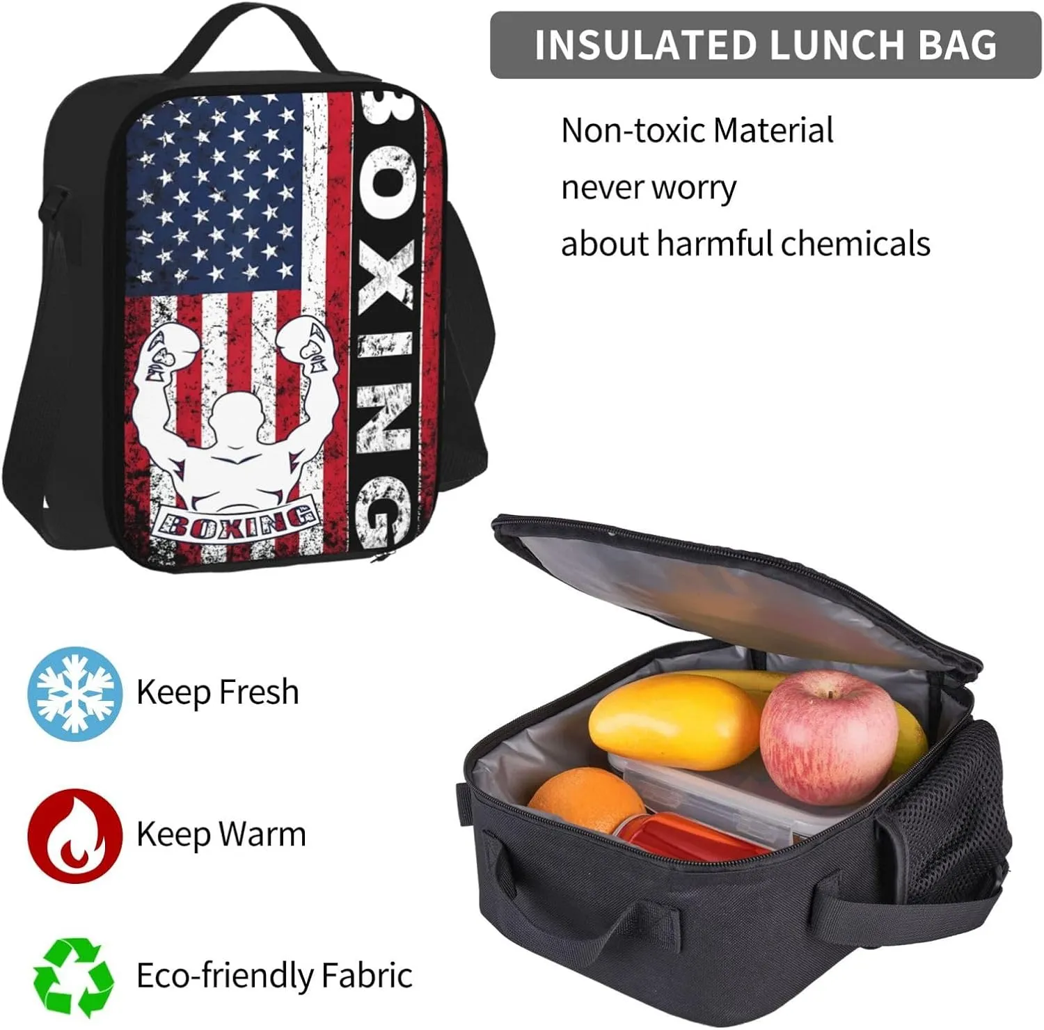 Boxing USA American Flag Boxer Fitness Trainer 4th Of July Multifunctional Pocket Backpack Crossbody Lunch Bag Pencil Case 3Pcs Set Large Capacity Backpack