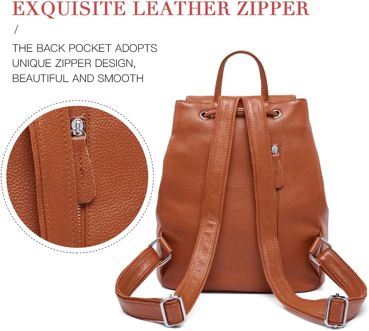 BOYATU Leather Backpack Purse for Women: Ladies Travel Fashion Back Pack - Genuine Leather Bag Casual Handbags for Work (Brown)