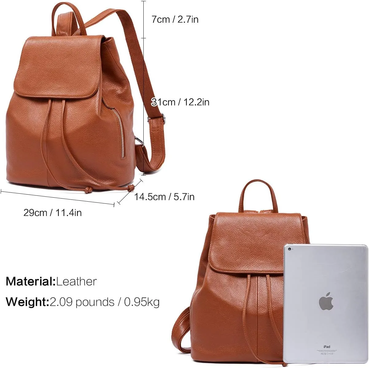 BOYATU Leather Backpack Purse for Women: Ladies Travel Fashion Back Pack - Genuine Leather Bag Casual Handbags for Work (Brown)