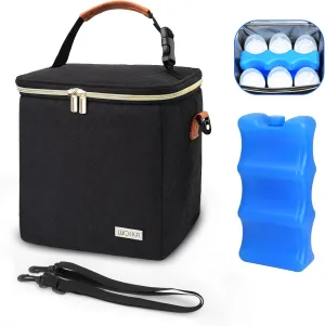 Breastmilk Cooler Bag with Ice Pack,Fits 6 Baby Bottles Up to 9 Ounce,Insulated Baby Bottle Tote Bags with Multifunctional Outdoor Picnic,for Nursing Mom Daycare,Travel Cooler Bag