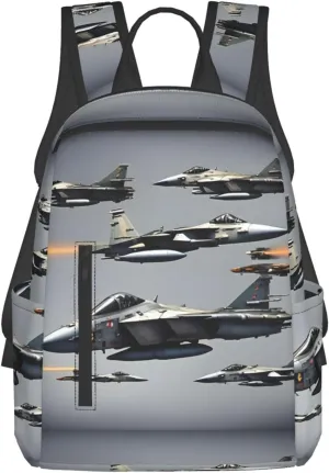 BREAUX Aircraft Fighter Jets Lightweight Backpack Travel Shoulder Bag Laptop Backpack High Density Twill Composite Fabric