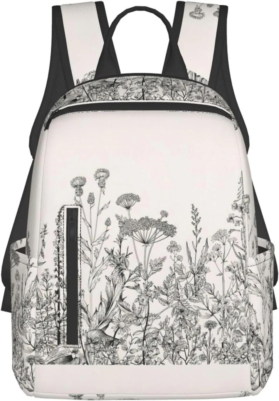 BREAUX Floral Herbs Botanical Engraving Lightweight Backpack Travel Shoulder Bag Laptop Backpack High Density Twill Composite Fabric