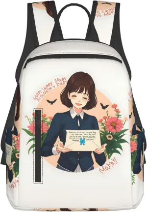 BREAUX Happy mother day print Lightweight Backpack for Travel Casual Shoulder Bag Laptop Backpack Fit for Leisure Day