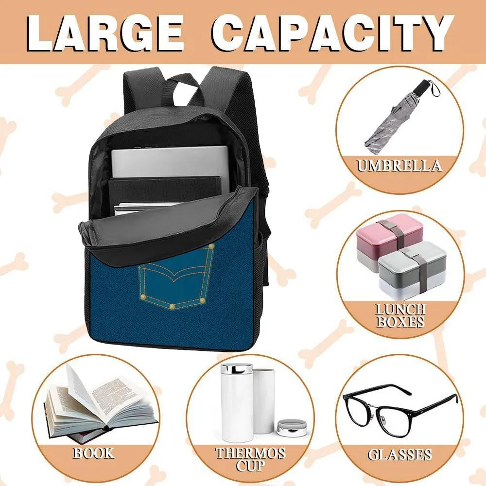 Britishlonghair Backpack Bookbag Custom Blue Jeans Print Daypack Laptop Bag for Work Travel Hiking 17 Inch Lightweight