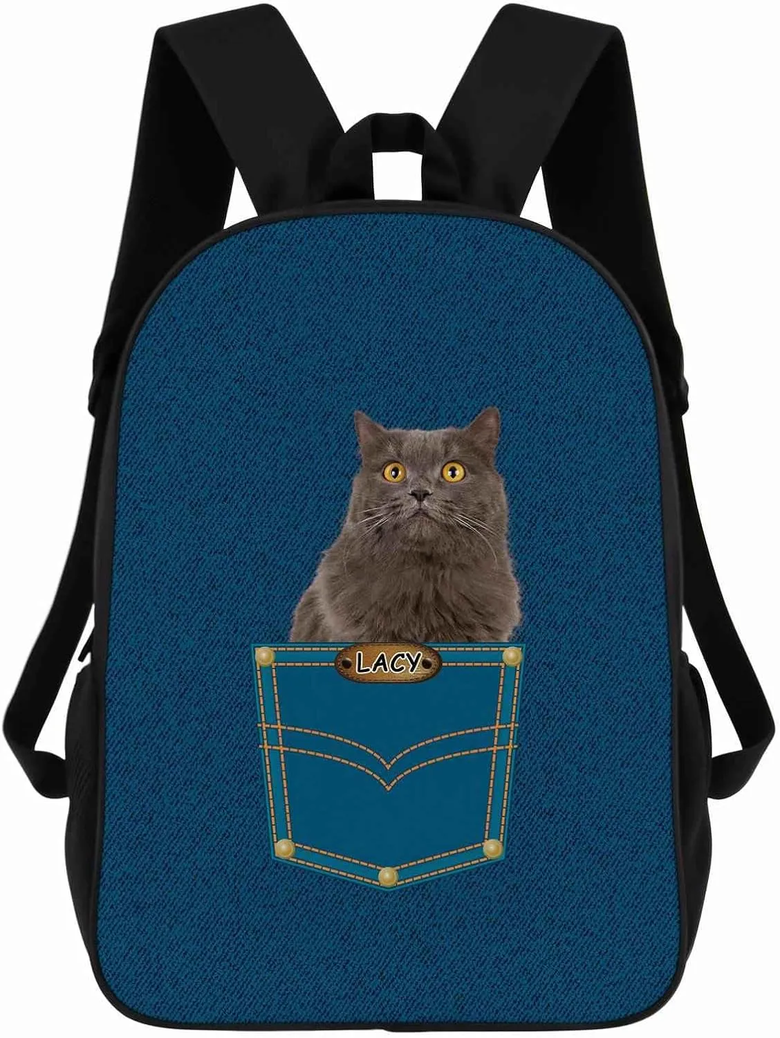 Britishlonghair Backpack Bookbag Custom Blue Jeans Print Daypack Laptop Bag for Work Travel Hiking 17 Inch Lightweight