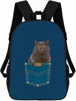 Britishlonghair Backpack Bookbag Custom Blue Jeans Print Daypack Laptop Bag for Work Travel Hiking 17 Inch Lightweight