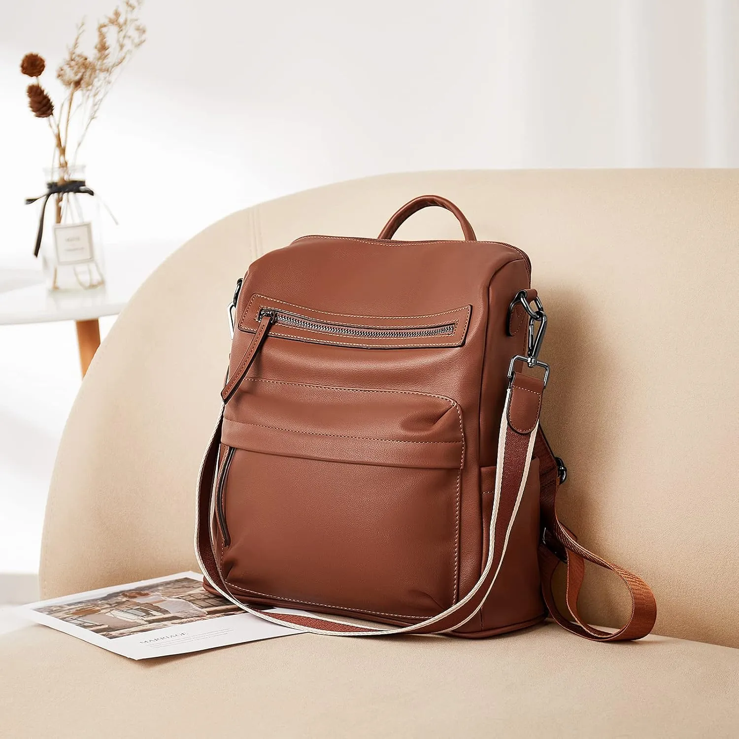 BROMEN Backpack Purse for Women Fashion Leather Designer Travel Large Ladies Shoulder Bags