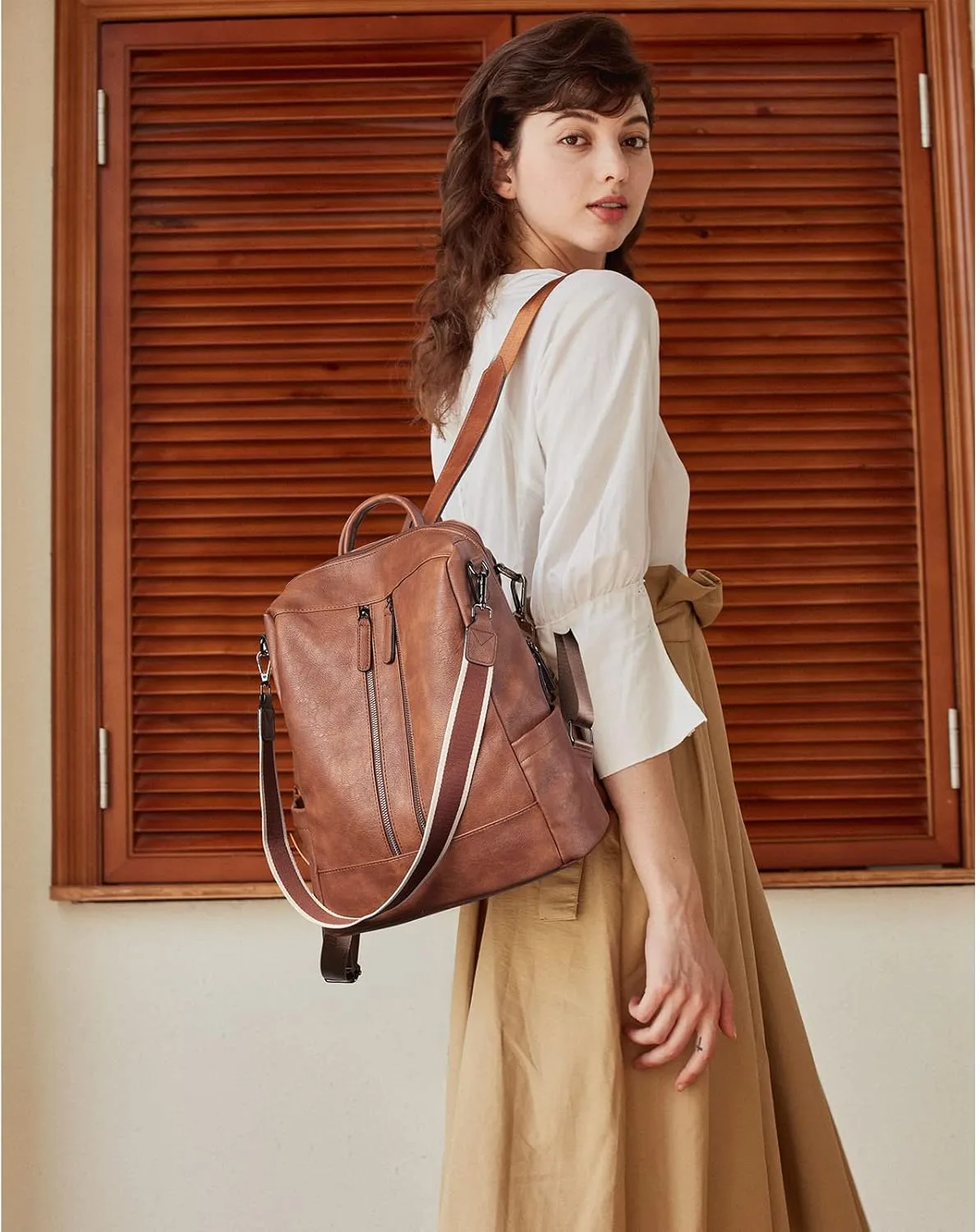 BROMEN Backpack Purse Leathe Backpack for Women Anti-theft Bookbag Purse Fashion Shoulder Handbag Backpack Women