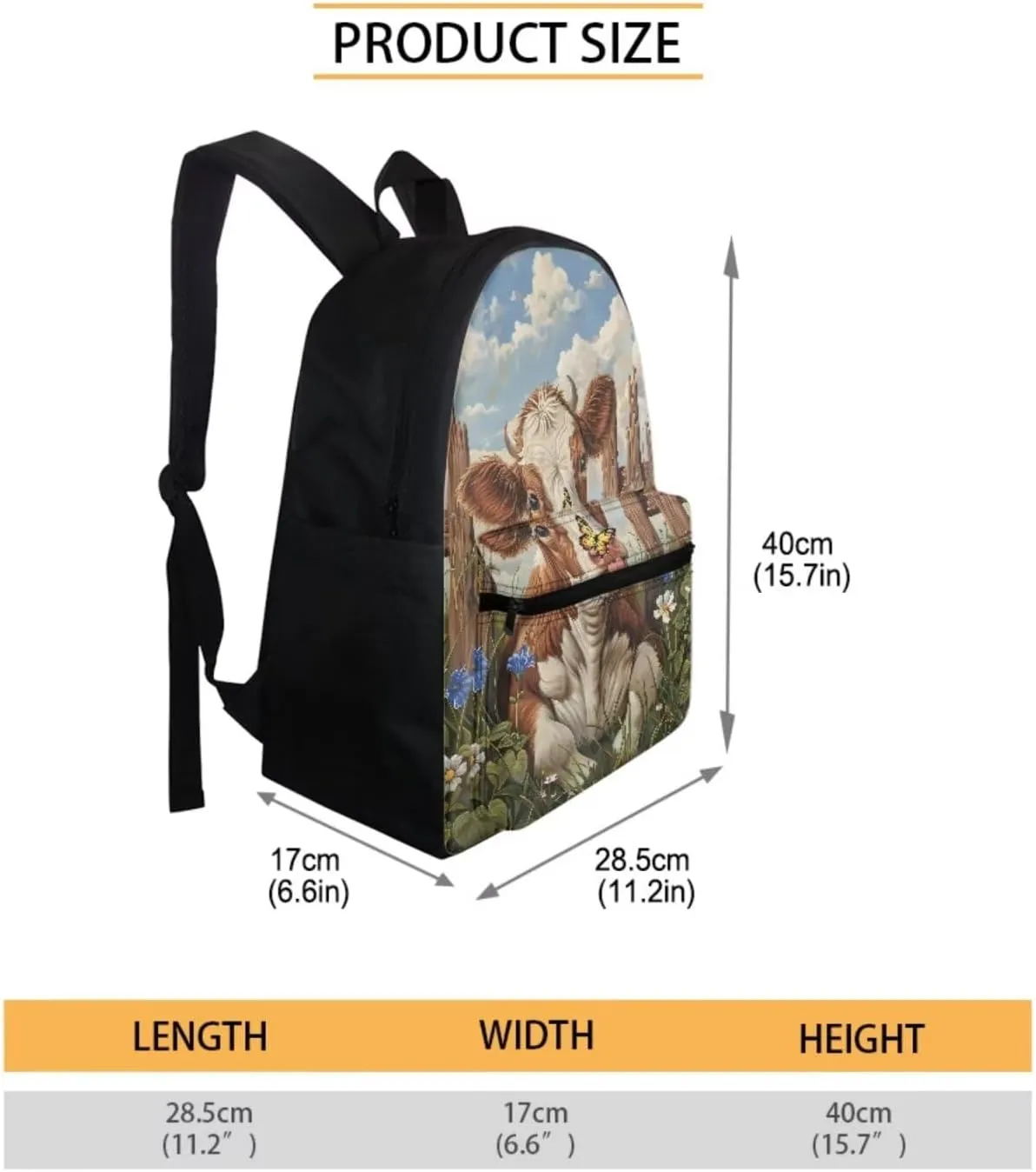 Brown Cow Backpack for Girls Boys Butterfly Flower Lunch Box for School Practical Pencil Case with Zipper Novelty Water Bottle Holder for Teens 4PCS Backpack Set for Students Gifts