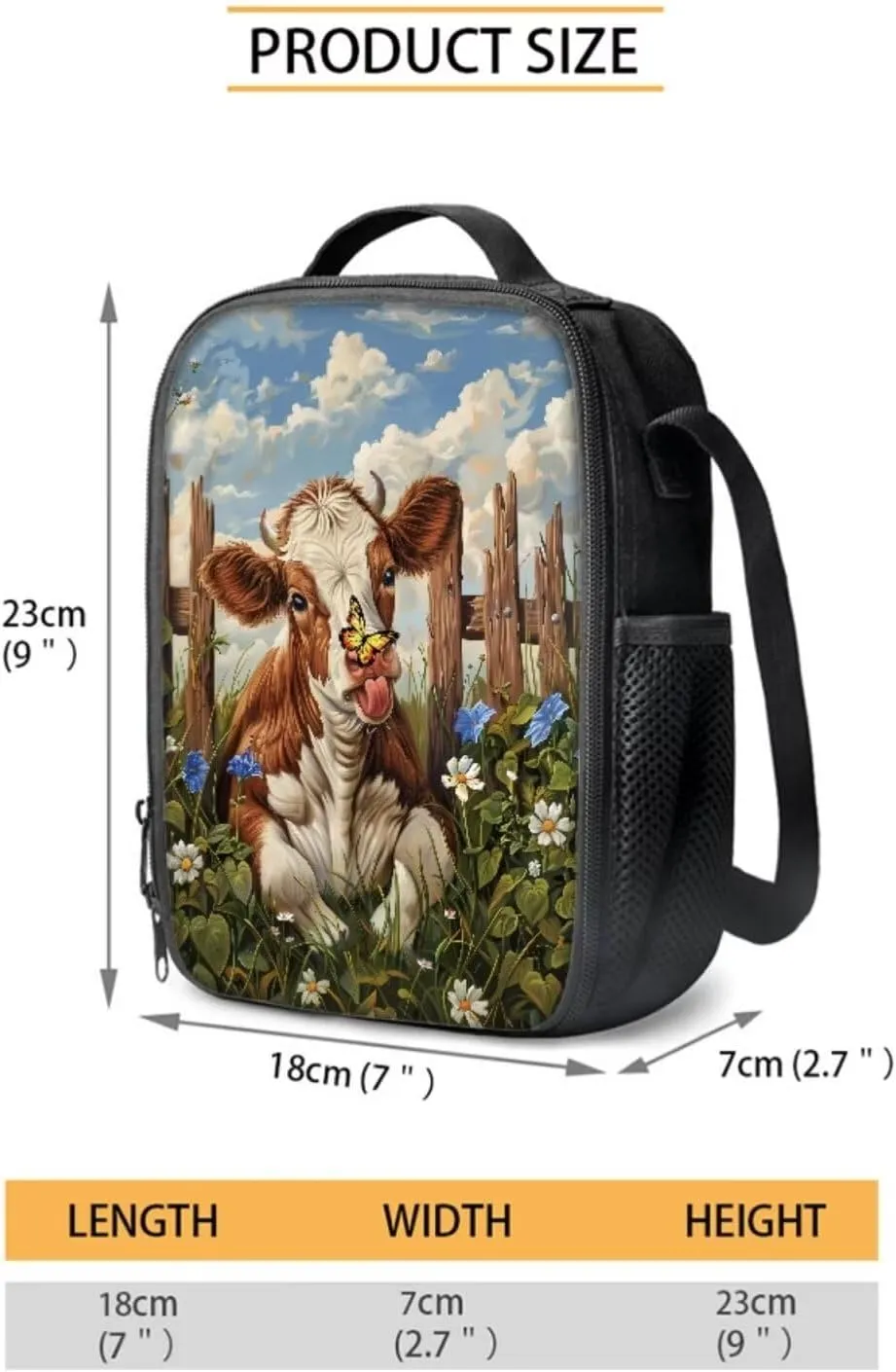 Brown Cow Backpack for Girls Boys Butterfly Flower Lunch Box for School Practical Pencil Case with Zipper Novelty Water Bottle Holder for Teens 4PCS Backpack Set for Students Gifts