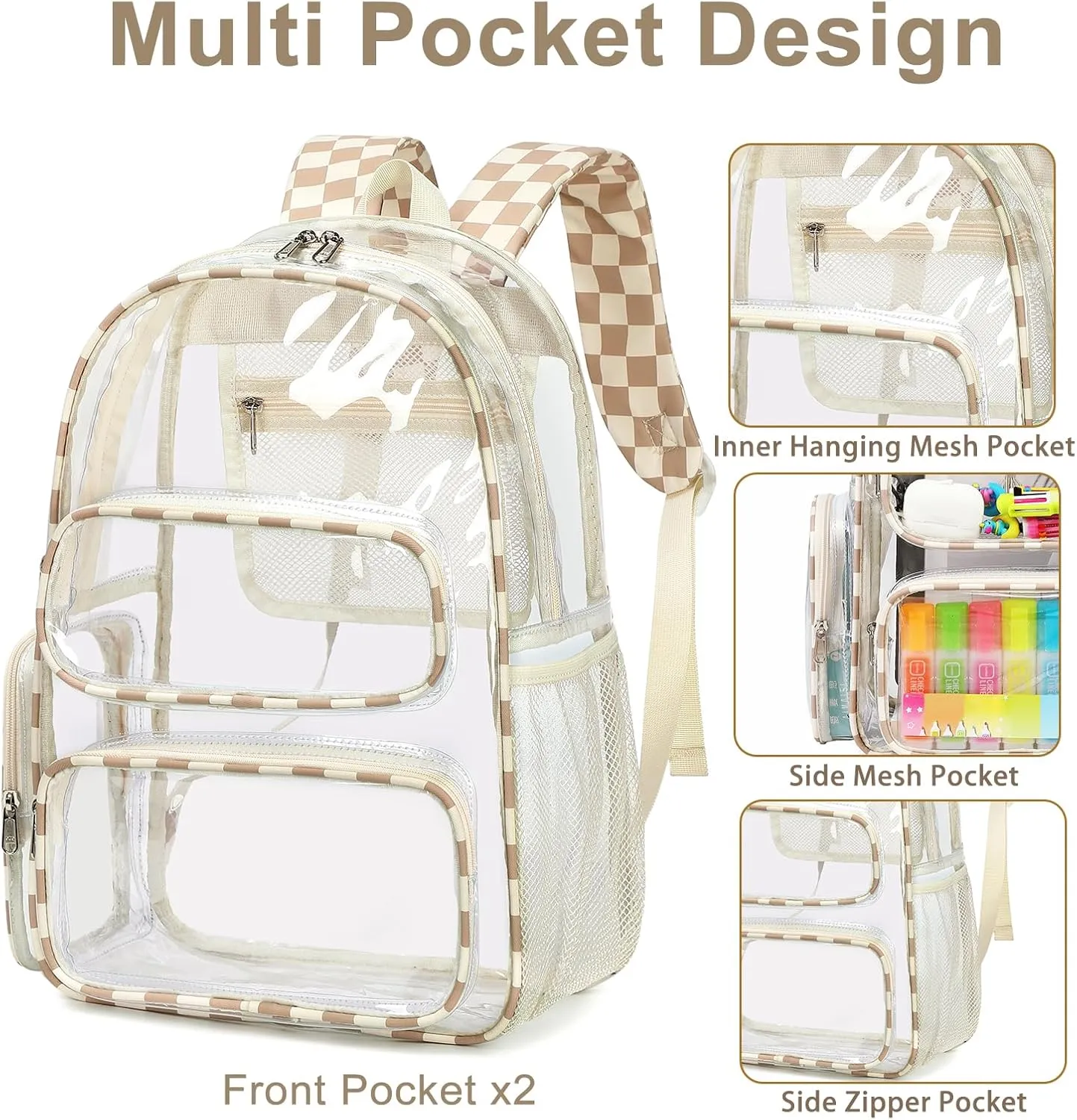 BTOOP Clear Backpack Heavy Duty Transparent Bag 17" See Through BookBag for Women Men Adults Work Festival Sports Travel