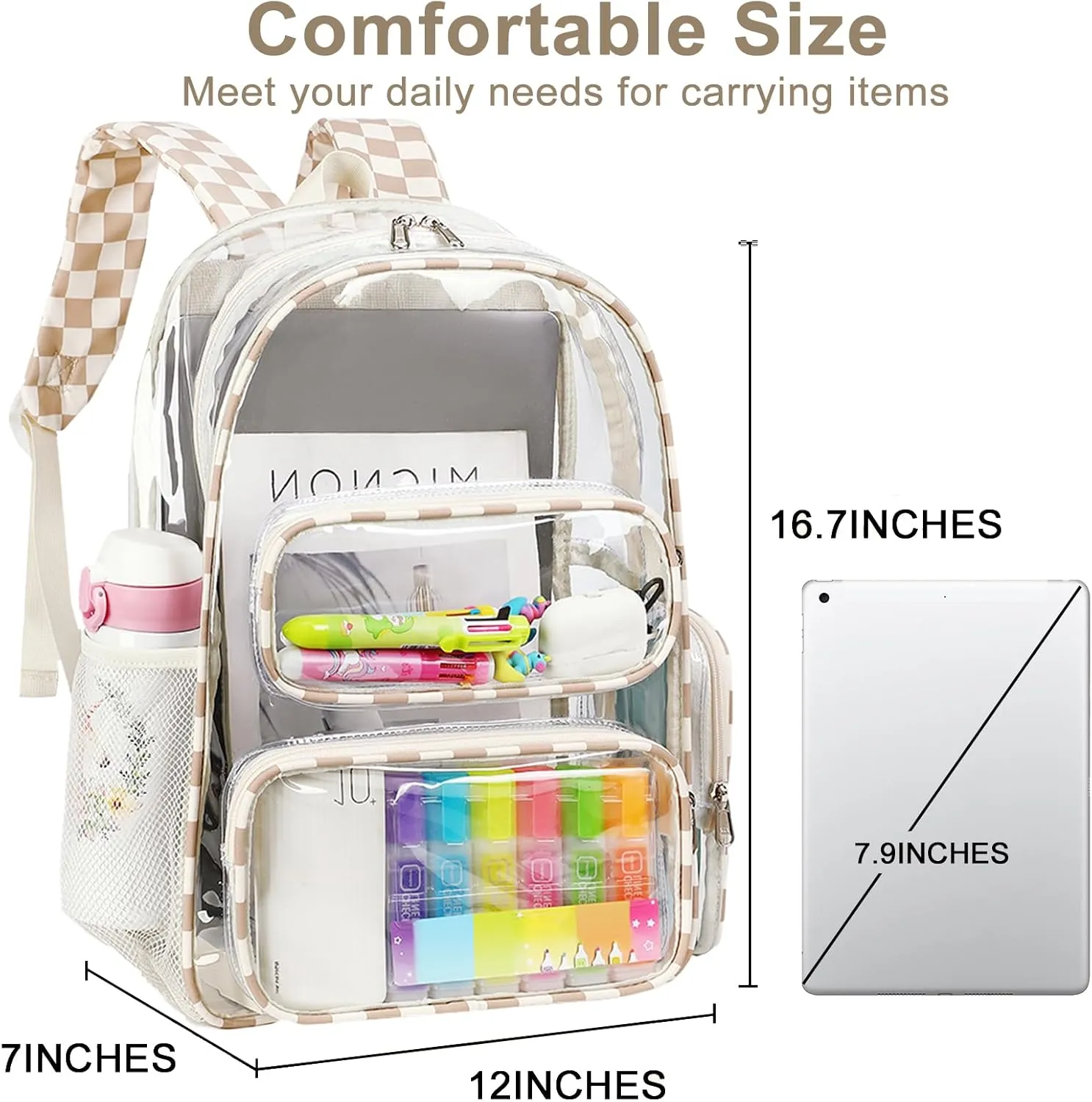 BTOOP Clear Backpack Heavy Duty Transparent Bag 17" See Through BookBag for Women Men Adults Work Festival Sports Travel