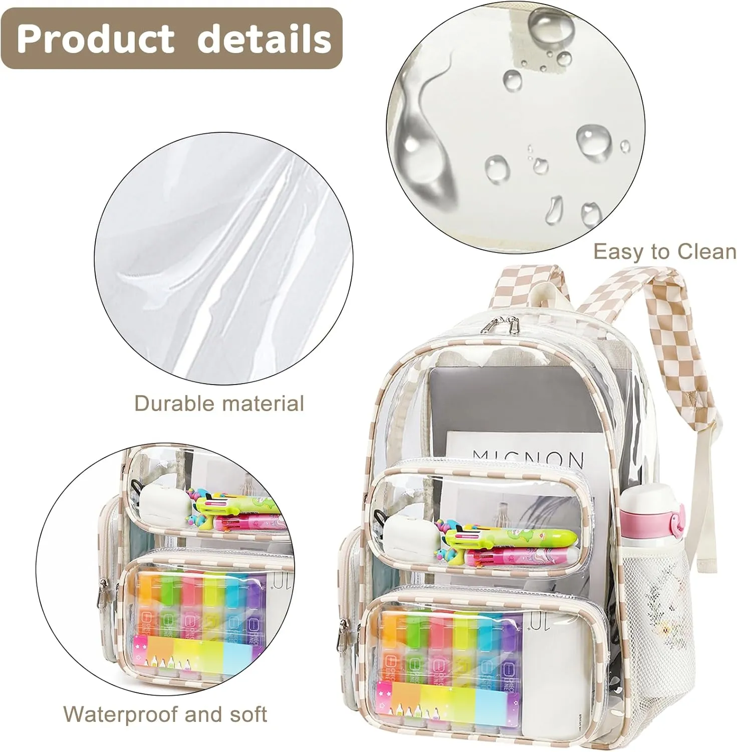 BTOOP Clear Backpack Heavy Duty Transparent Bag 17" See Through BookBag for Women Men Adults Work Festival Sports Travel