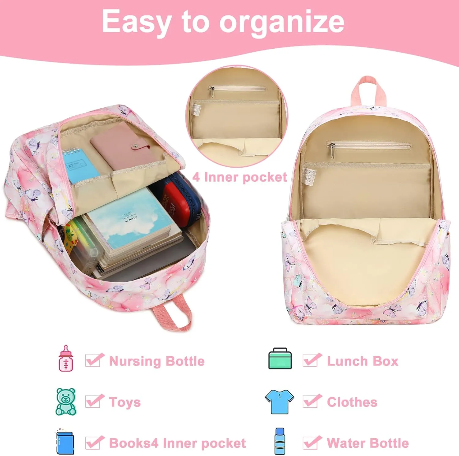 BTOOP Kids Backpack for Girls Boys Kindergarten School Bag with Lunch Box Preschool Bookbag Set for Young Elementary Students