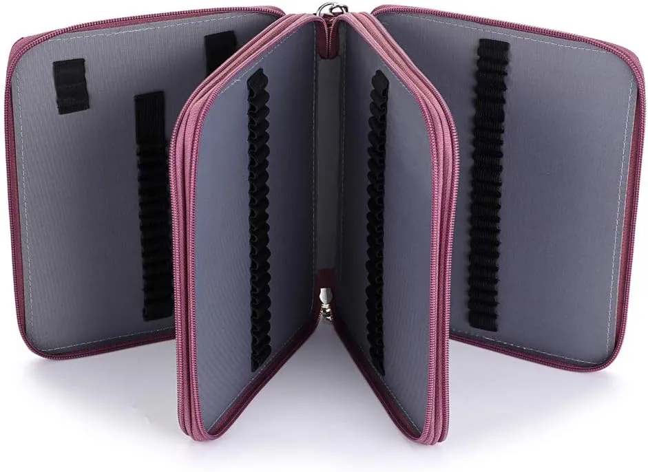 BTSKY Colored Pencil Case- 120 Slots Pencil Holder Pen Bag Large Capacity Pencil Organizer with Handle Strap Handy Colored Pencil Box with Printing Pattern Purple Star