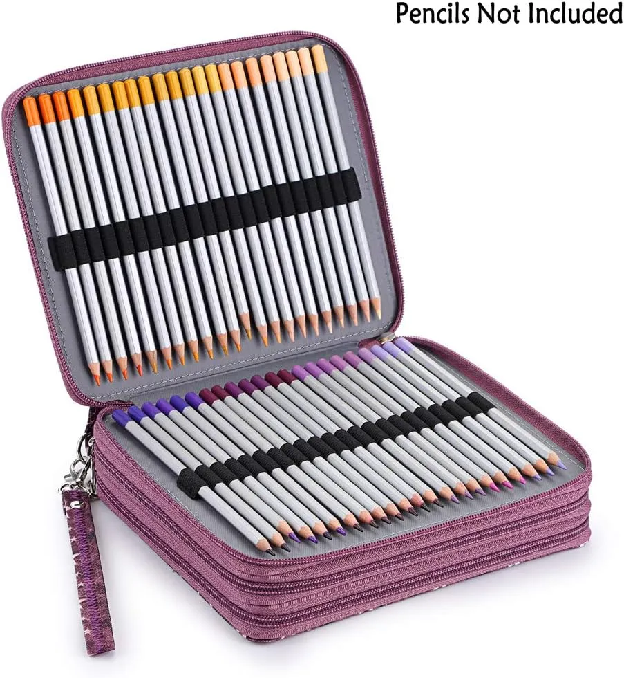 BTSKY Colored Pencil Case- 120 Slots Pencil Holder Pen Bag Large Capacity Pencil Organizer with Handle Strap Handy Colored Pencil Box with Printing Pattern Purple Star