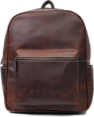 Buff Crunch Leather Backpack, YKK Zippers, Brush Antique Finish, Polyester Lining, 12 x 5 x 15 inches