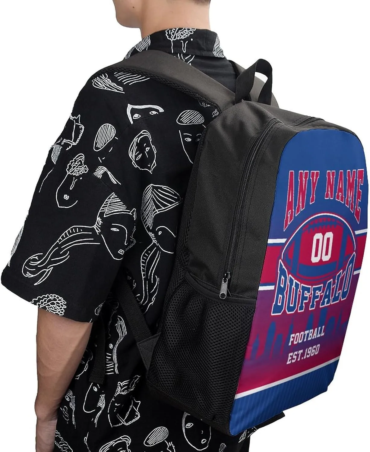 Buffalo Backpack Custom 17Inch Laptop Shoulder Bag Personalized Name Number Travel Bag Fans Gift for Girl Boy Men Women