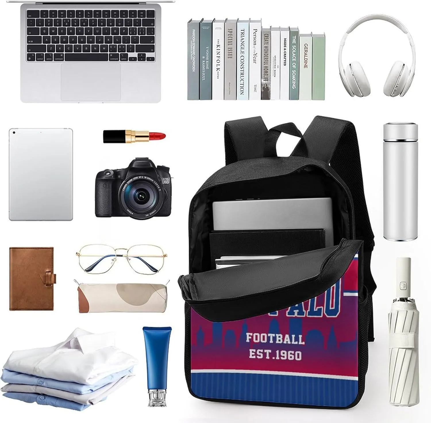 Buffalo Backpack Custom 17Inch Laptop Shoulder Bag Personalized Name Number Travel Bag Fans Gift for Girl Boy Men Women