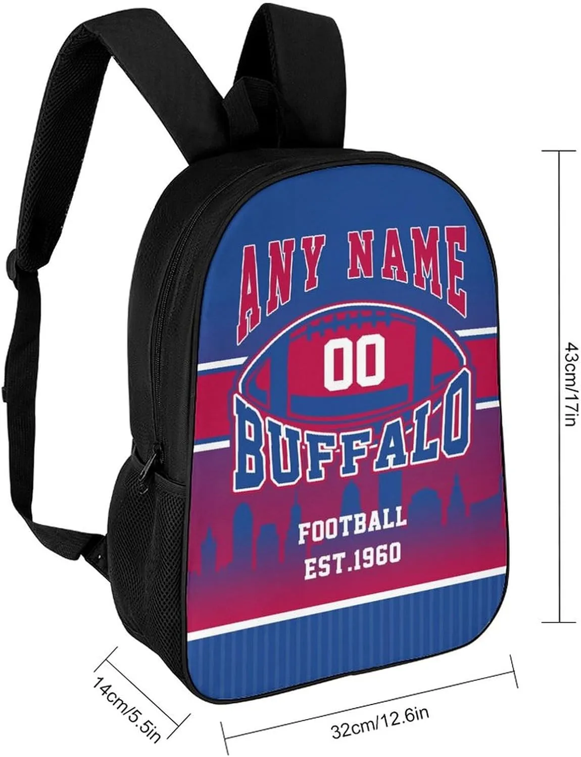 Buffalo Backpack Custom 17Inch Laptop Shoulder Bag Personalized Name Number Travel Bag Fans Gift for Girl Boy Men Women