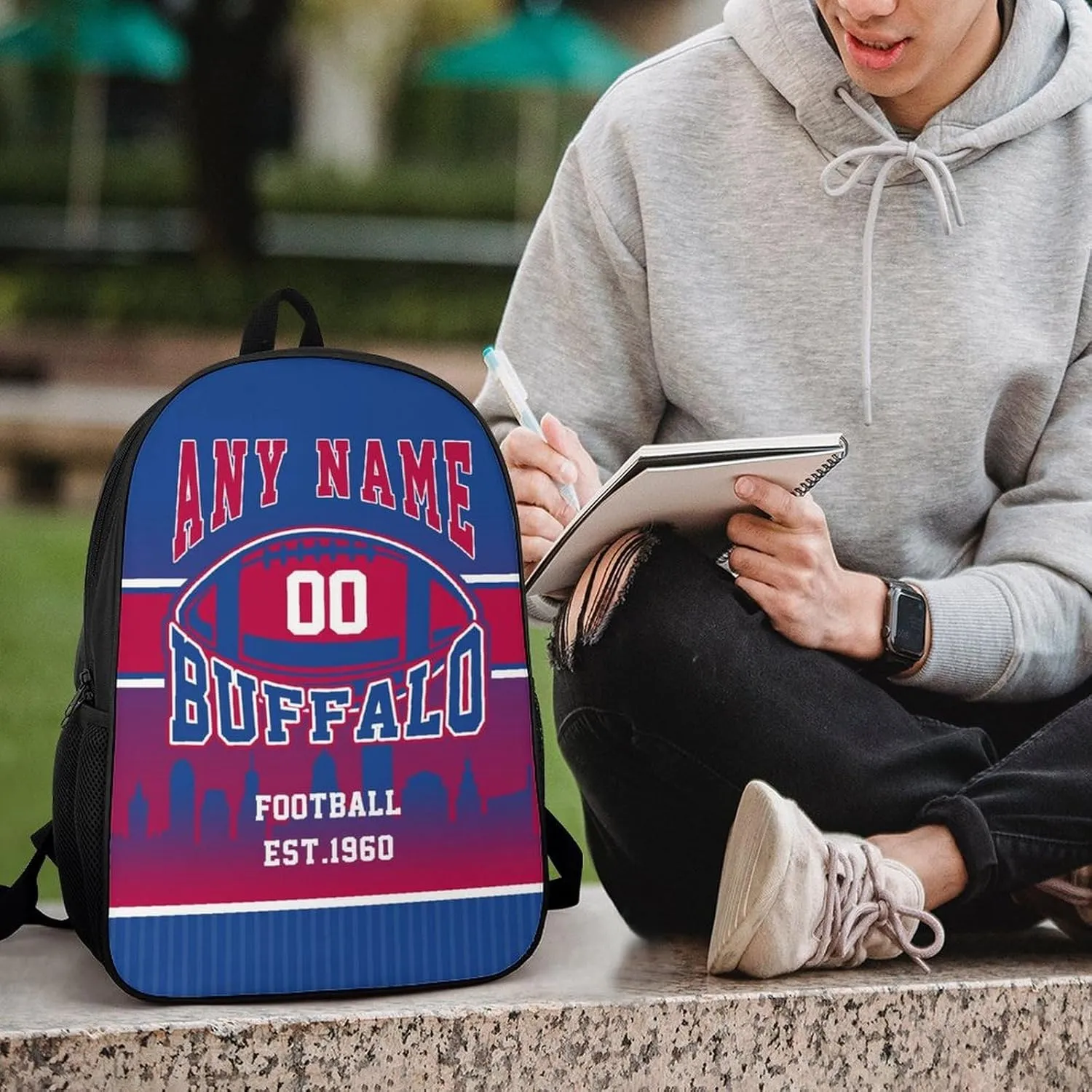 Buffalo Backpack Custom 17Inch Laptop Shoulder Bag Personalized Name Number Travel Bag Fans Gift for Girl Boy Men Women