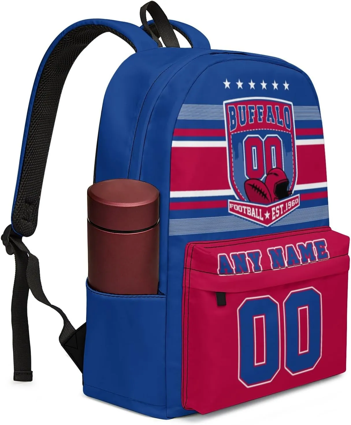 Buffalo Backpack Custom Name Number 17Inch Large Capacity Shoulder Travel Bag Personalized Laptop Bag Fans Gift for Boy Girl Men Women
