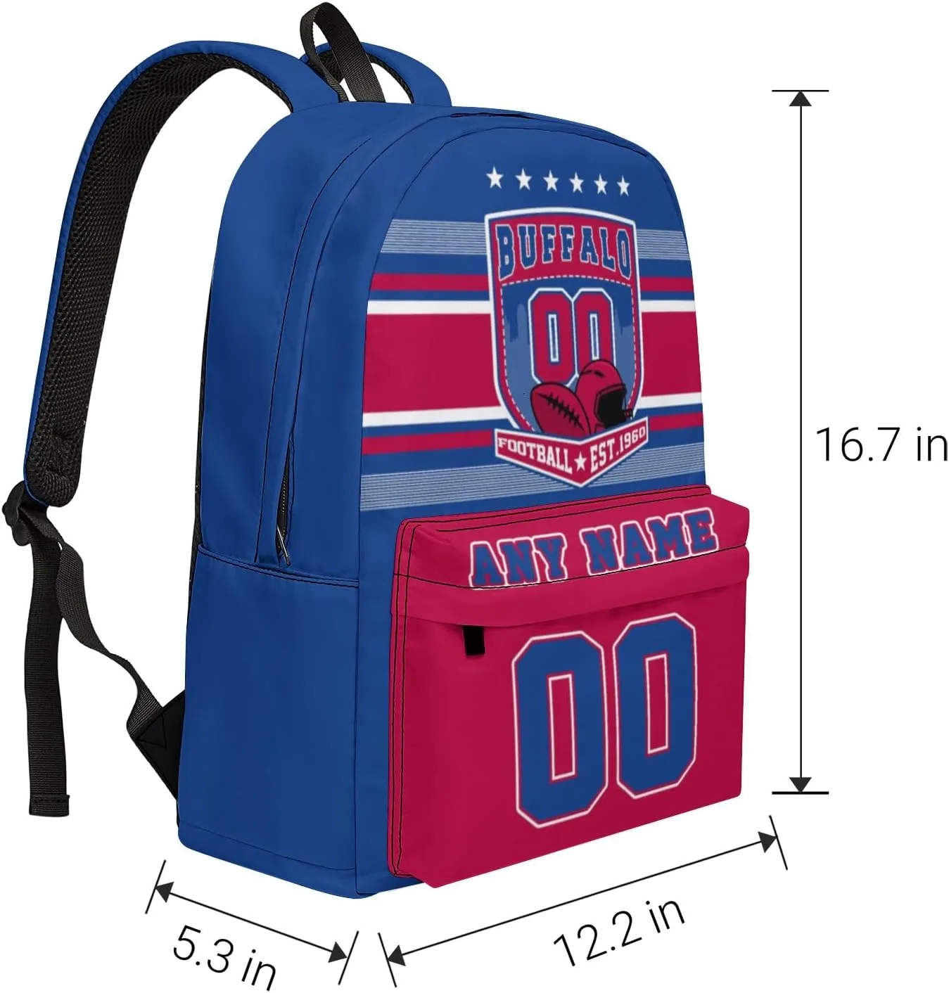Buffalo Backpack Custom Name Number 17Inch Large Capacity Shoulder Travel Bag Personalized Laptop Bag Fans Gift for Boy Girl Men Women