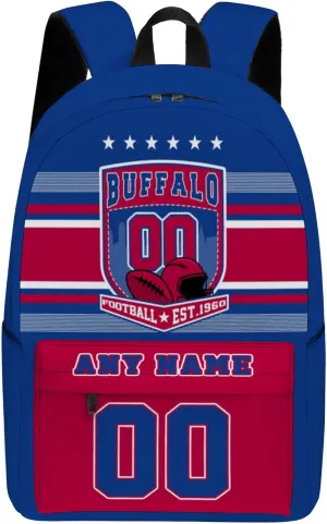 Buffalo Backpack Custom Name Number 17Inch Large Capacity Shoulder Travel Bag Personalized Laptop Bag Fans Gift for Boy Girl Men Women