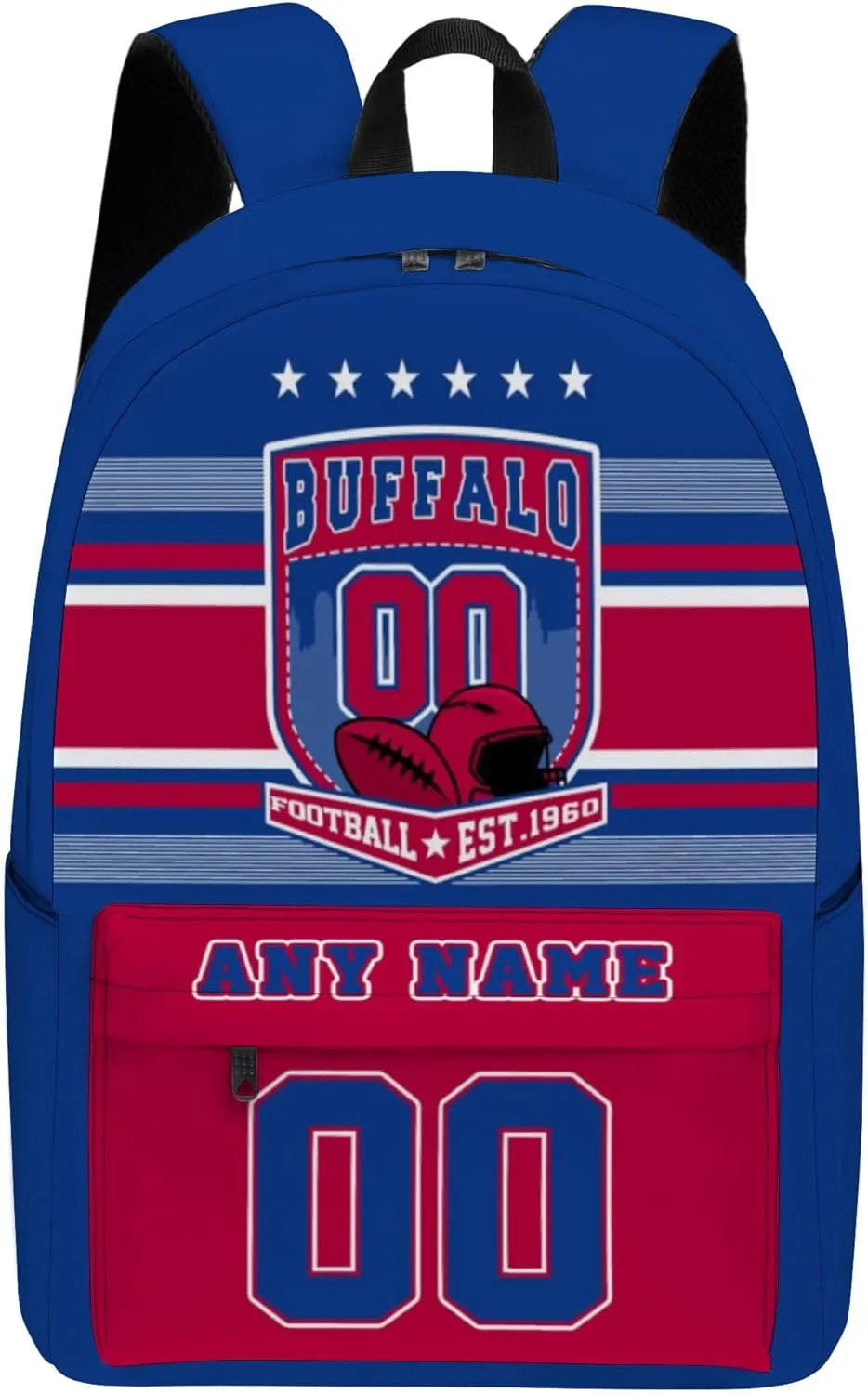 Buffalo Backpack Custom Name Number 17Inch Large Capacity Shoulder Travel Bag Personalized Laptop Bag Fans Gift for Boy Girl Men Women