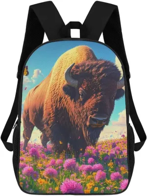 Buffalo Bison Field Laptop Backpack for Men Women 17 Inch Shoulder Bag Travel Daypack