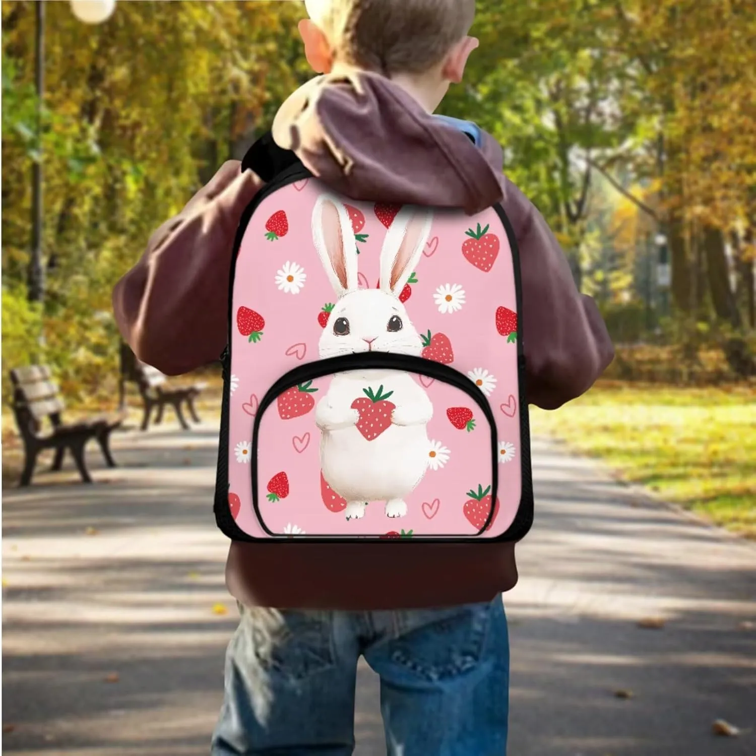 Bunny Backpack for School Boys 1Nd Grade 8 Year Old Cool Bookbags with Lunch Bag and Soft Pencil Case Lightweight & Novelty Back to School Accessories