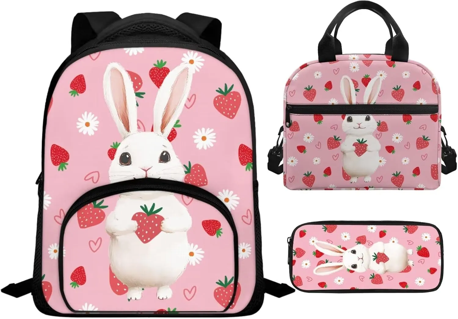 Bunny Backpack for School Boys 1Nd Grade 8 Year Old Cool Bookbags with Lunch Bag and Soft Pencil Case Lightweight & Novelty Back to School Accessories